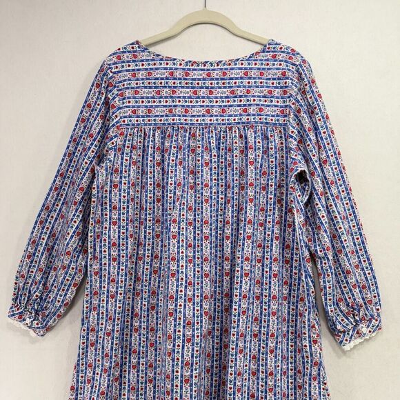 Lanz of Salzburg Nightgown S Blue Tyrolean Stripes Flannel Long Cottagecore Soft - Picture 5 of 11